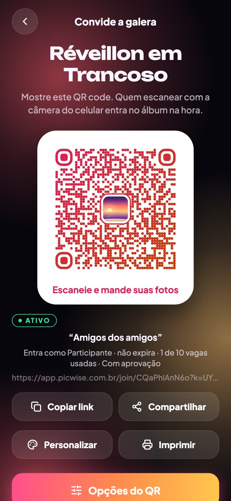 O QR code do álbum, pronto para mostrar